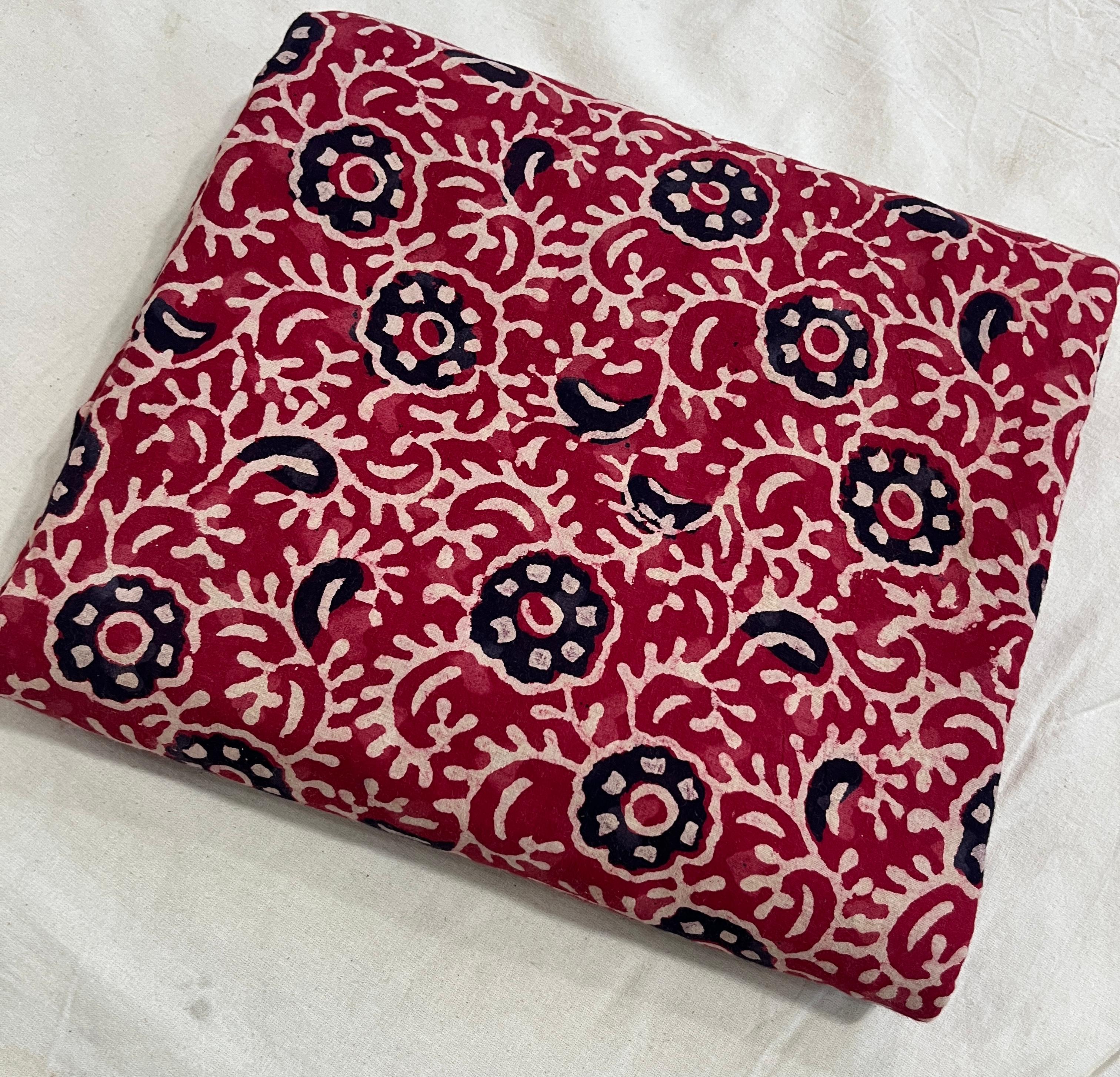 Maroon floral jaal Dabu handblock cotton fabric, pure cotton traditional print for wholesale buyers